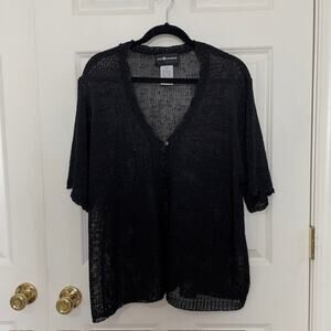 Lightweight Women's 2XL Black Feminine Woven V-Neck Sweater Summer Layering